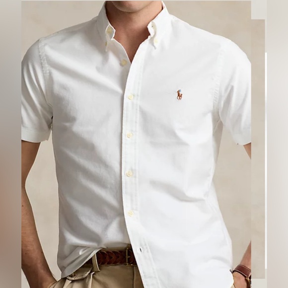 Polo Ralph Lauren Classic Fit Oxford Shirt Mens Size XXL Short Sleeve White Logo - Picture 1 of 11